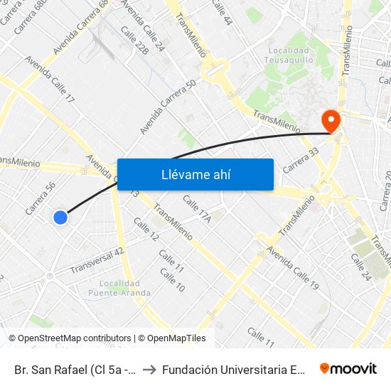 Br. San Rafael (Cl 5a - Kr 53c) to Fundación Universitaria Empresarial map