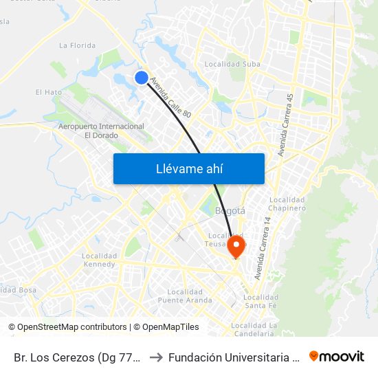 Br. Los Cerezos (Dg 77b - Kr 119a) to Fundación Universitaria Empresarial map