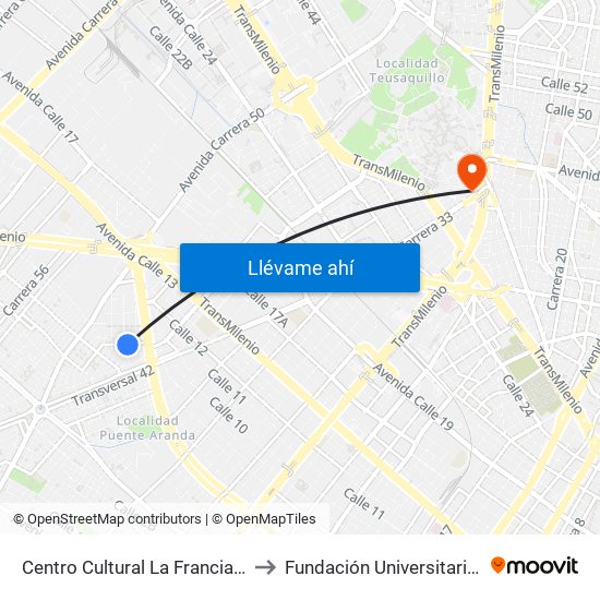 Centro Cultural La Francia (Tv 43b - Cl 5f) to Fundación Universitaria Empresarial map