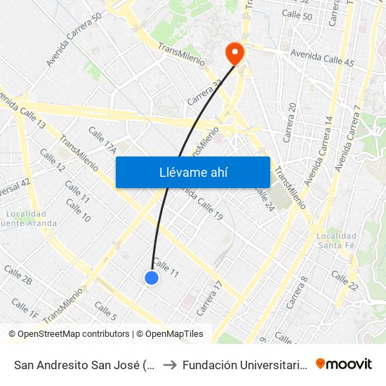 San Andresito San José (Kr 24 - Cl 9) (B) to Fundación Universitaria Empresarial map