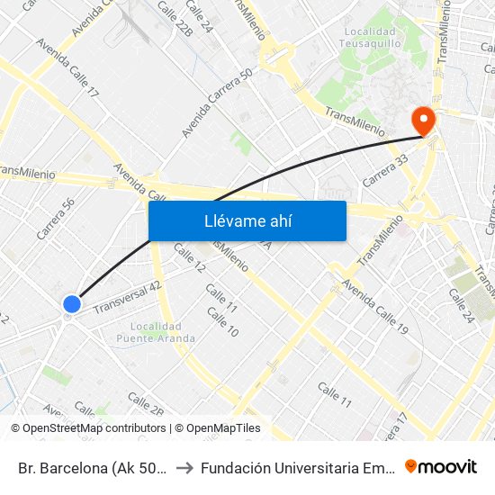 Br. Barcelona (Ak 50 - Ac 3) to Fundación Universitaria Empresarial map