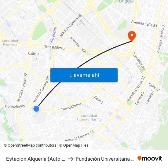 Estación Alquería (Auto Sur - Kr 51f) to Fundación Universitaria Empresarial map