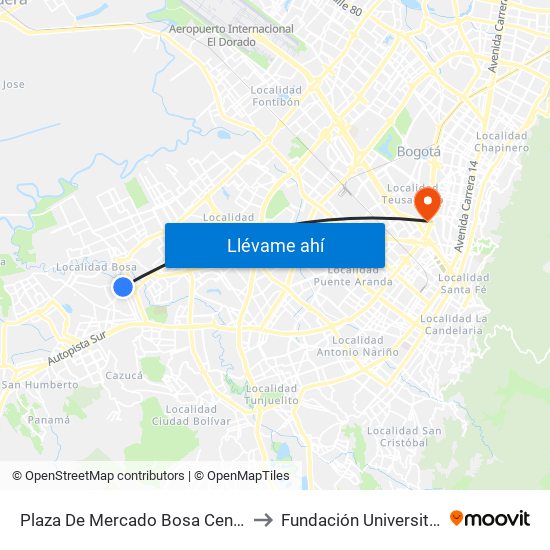 Plaza De Mercado Bosa Centro (Cl 63 Sur - Kr 80h) to Fundación Universitaria Empresarial map