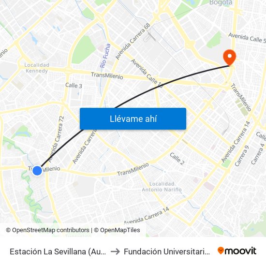 Estación La Sevillana (Auto Sur - Kr 60) to Fundación Universitaria Empresarial map