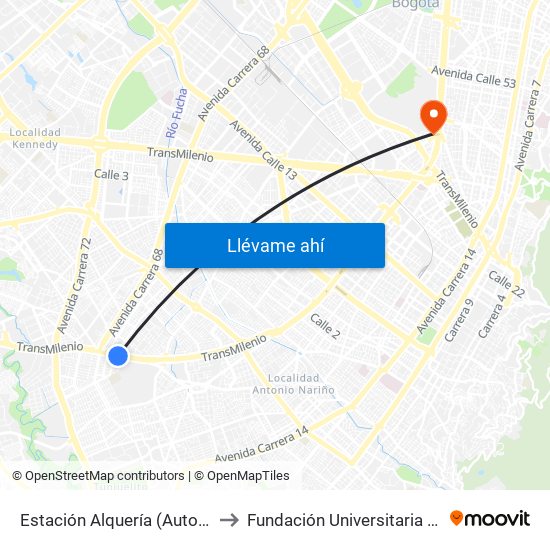 Estación Alquería (Auto Sur - Kr 51) to Fundación Universitaria Empresarial map