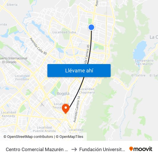 Centro Comercial Mazurén (Cl 152 - Auto Norte) to Fundación Universitaria Empresarial map