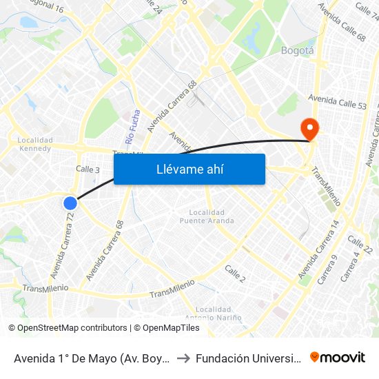 Avenida 1° De Mayo (Av. Boyacá - Av. 1 De Mayo) (A) to Fundación Universitaria Empresarial map