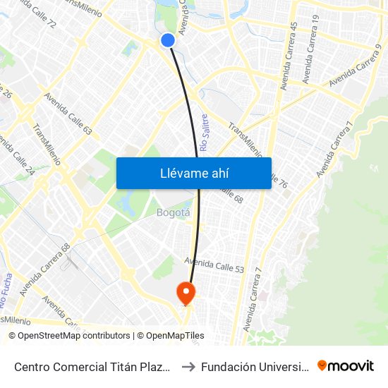 Centro Comercial Titán Plaza (Av. Boyacá - Cl 93) (B) to Fundación Universitaria Empresarial map