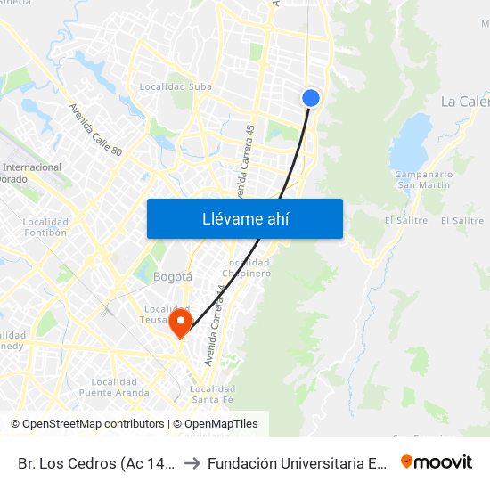 Br. Los Cedros (Ac 147 - Kr 7f) to Fundación Universitaria Empresarial map