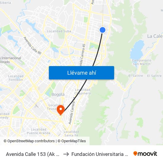 Avenida Calle 153 (Ak 9 - Ac 153) to Fundación Universitaria Empresarial map