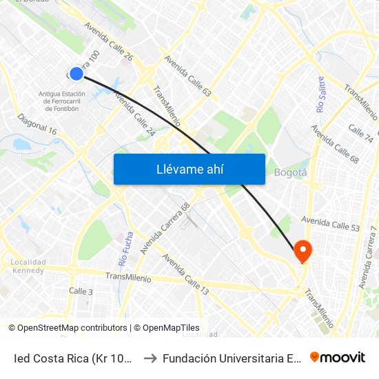 Ied Costa Rica (Kr 100 - Cl 23b) to Fundación Universitaria Empresarial map