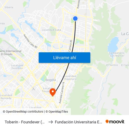 Toberín - Foundever (Lado Sur) to Fundación Universitaria Empresarial map