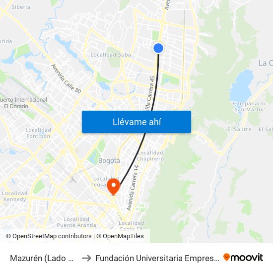 Mazurén (Lado Sur) to Fundación Universitaria Empresarial map