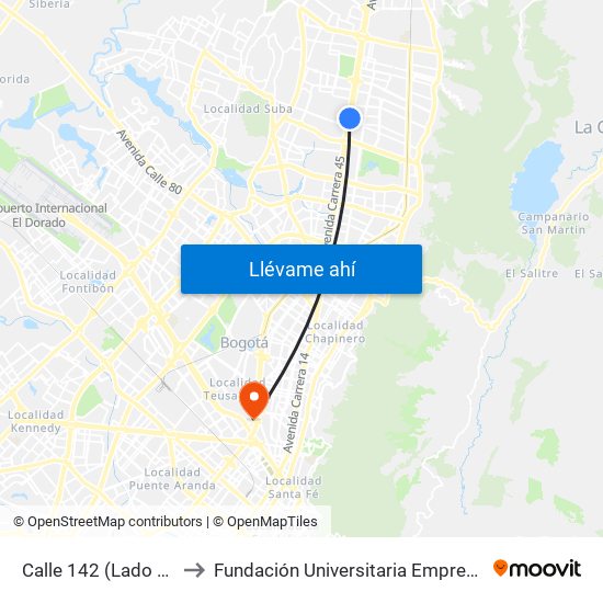 Calle 142 (Lado Sur) to Fundación Universitaria Empresarial map