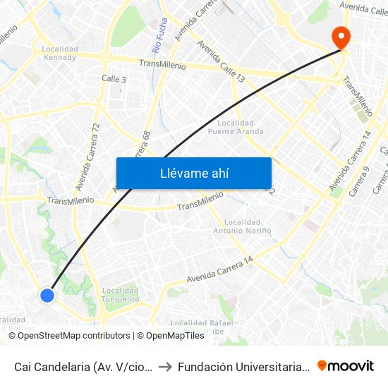 Cai Candelaria (Av. V/cio - Kr 41a) (B) to Fundación Universitaria Empresarial map