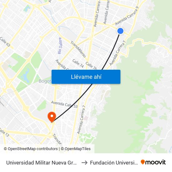 Universidad Militar Nueva Granada (Ac 100 - Kr 10) (A) to Fundación Universitaria Empresarial map