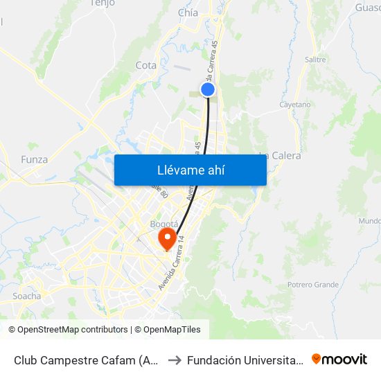 Club Campestre Cafam (Auto Norte - Cl 215) to Fundación Universitaria Empresarial map