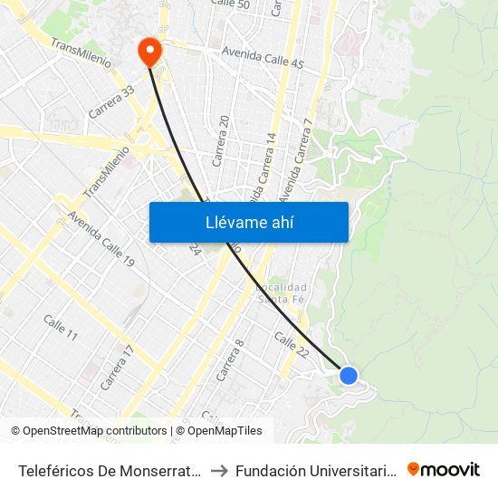 Teleféricos De Monserrate (Ac 20 - Kr 1) to Fundación Universitaria Empresarial map
