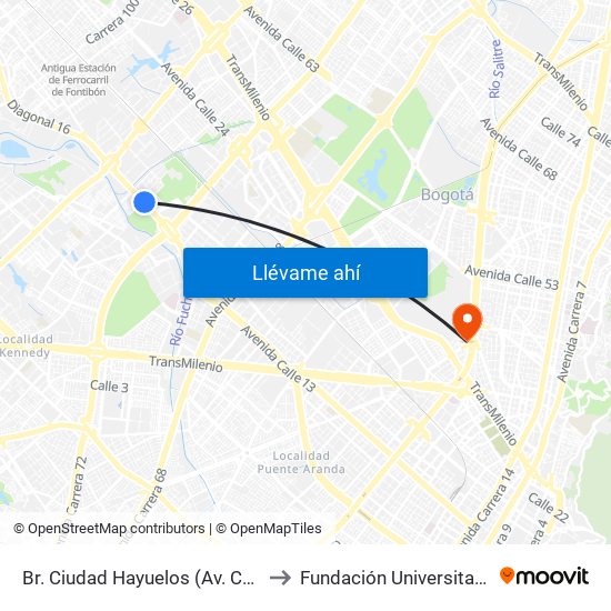 Br. Ciudad Hayuelos (Av. Centenario - Kr 78g) to Fundación Universitaria Empresarial map