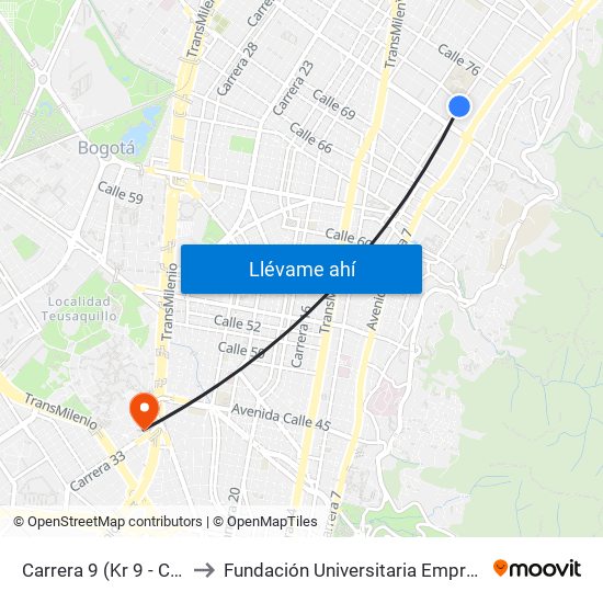 Carrera 9 (Kr 9 - Cl 73) to Fundación Universitaria Empresarial map