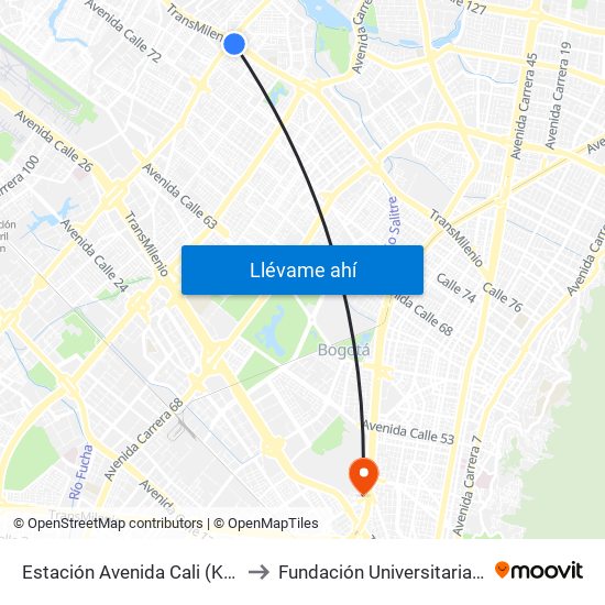 Estación Avenida Cali (Kr 85a - Ac 80) to Fundación Universitaria Empresarial map