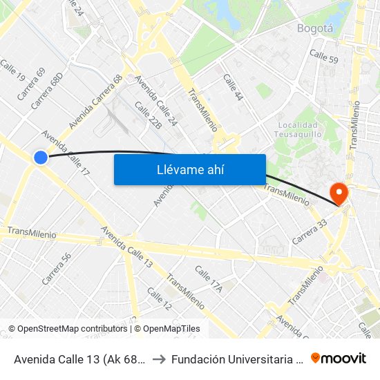 Avenida Calle 13 (Ak 68 - Ac 13) (A) to Fundación Universitaria Empresarial map