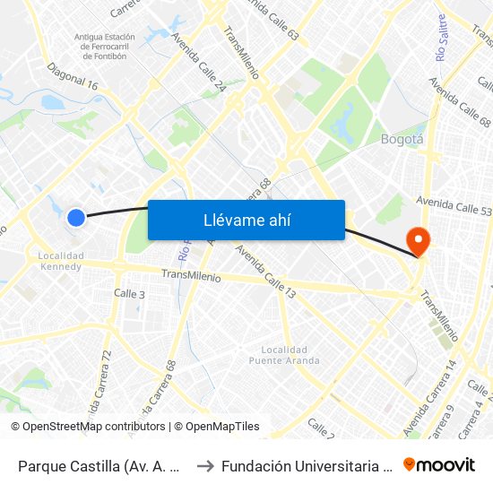 Parque Castilla (Av. A. Mejía - Cl 7c) to Fundación Universitaria Empresarial map