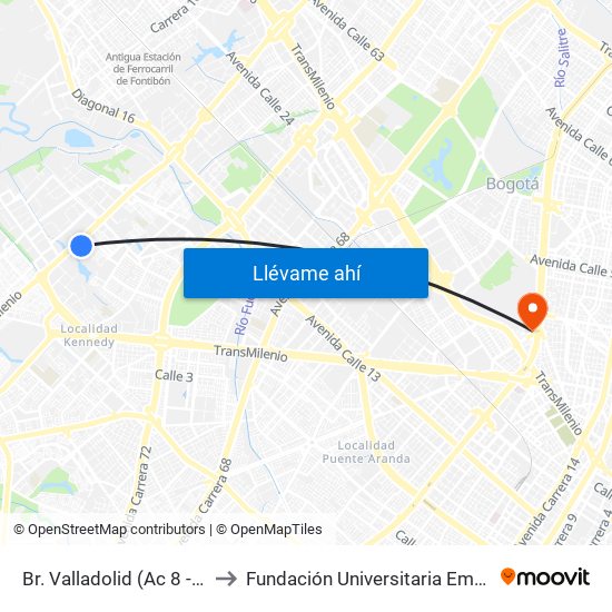 Br. Valladolid (Ac 8 - Kr 84) to Fundación Universitaria Empresarial map