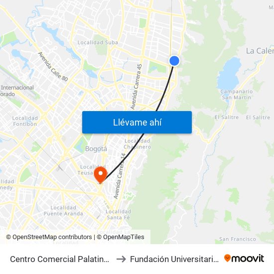 Centro Comercial Palatino (Cl 140 - Ak 7) to Fundación Universitaria Empresarial map