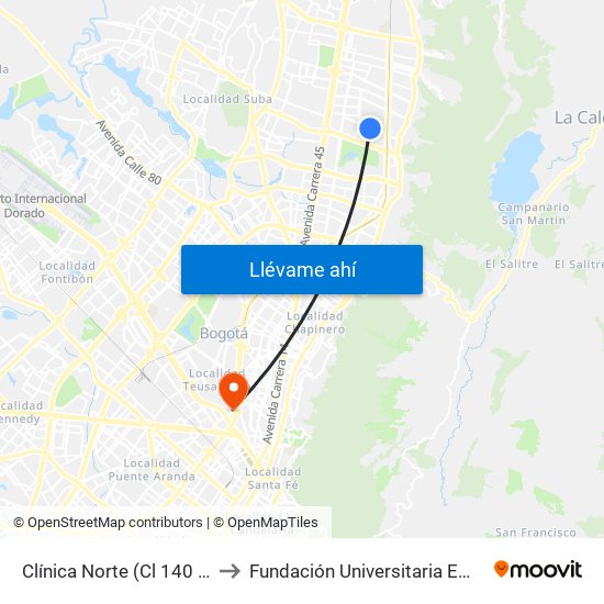 Clínica Norte (Cl 140 - Kr 12) to Fundación Universitaria Empresarial map