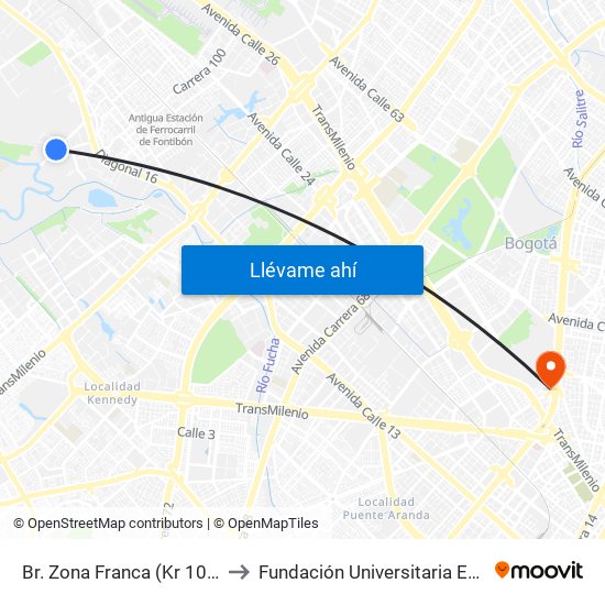 Br. Zona Franca (Kr 106 - Cl 14) to Fundación Universitaria Empresarial map