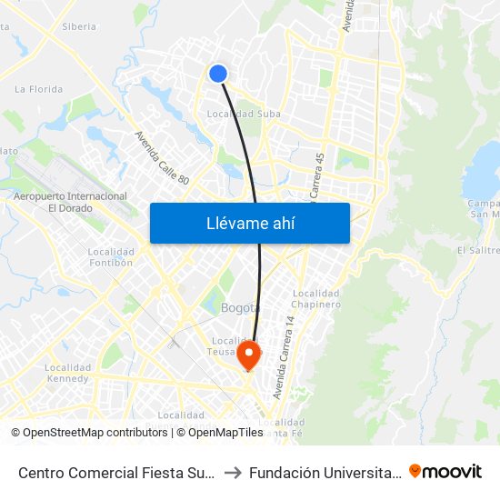 Centro Comercial Fiesta Suba (Kr 101 - Cl 147) to Fundación Universitaria Empresarial map
