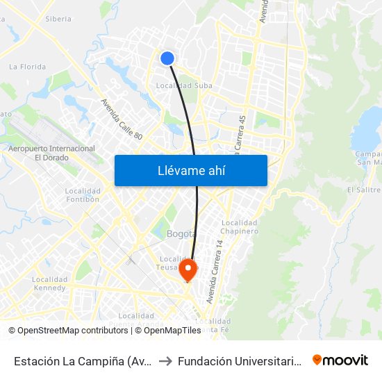 Estación La Campiña (Av. Suba - Kr 99) to Fundación Universitaria Empresarial map