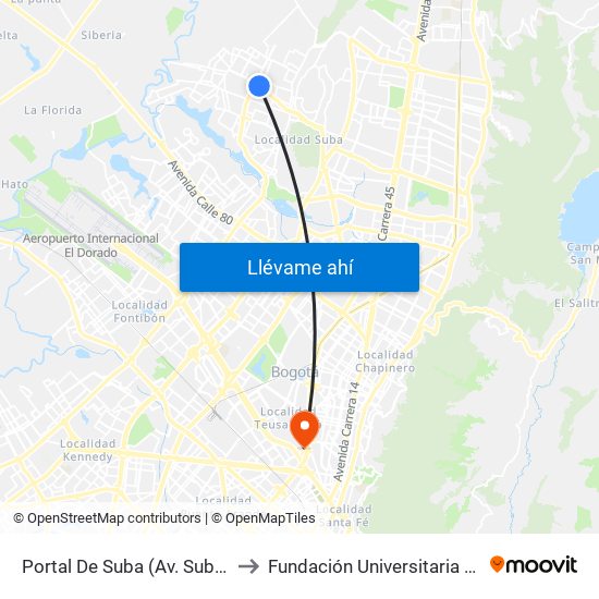 Portal De Suba (Av. Suba - Kr 103c) to Fundación Universitaria Empresarial map