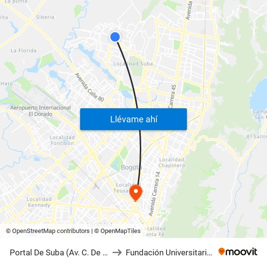 Portal De Suba (Av. C. De Cali - Av. Suba) to Fundación Universitaria Empresarial map