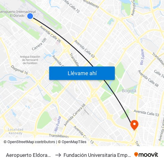 Aeropuerto Eldorado (B) to Fundación Universitaria Empresarial map