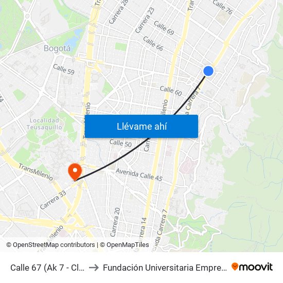 Calle 67 (Ak 7 - Cl 66) to Fundación Universitaria Empresarial map