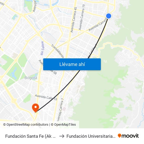 Fundación Santa Fe (Ak 7 - Cl 118) (A) to Fundación Universitaria Empresarial map