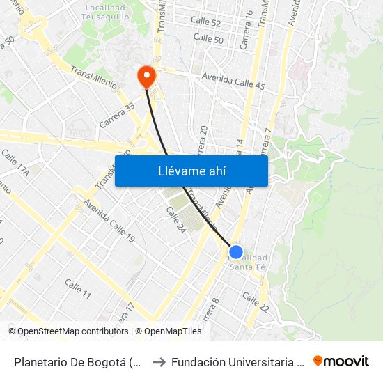 Planetario De Bogotá (Ak 7 - Cl 27) to Fundación Universitaria Empresarial map