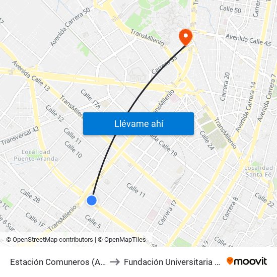 Estación Comuneros (Ac 6 - Ak 30) to Fundación Universitaria Empresarial map