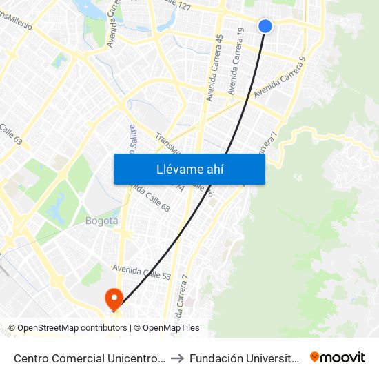 Centro Comercial Unicentro (Ak 15 - Cl 124) (B) to Fundación Universitaria Empresarial map