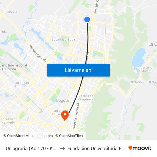 Uniagraria (Ac 170 - Kr 54a) (B) to Fundación Universitaria Empresarial map