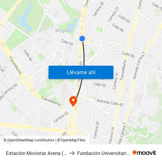 Estación Movistar Arena (Av. NQS - Cl 62) to Fundación Universitaria Empresarial map