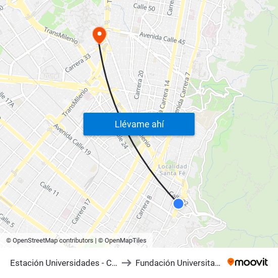 Estación Universidades - City U (Kr 3 - Cl 21) to Fundación Universitaria Empresarial map
