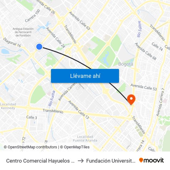 Centro Comercial Hayuelos (Av. C. De Cali - Cl 20) to Fundación Universitaria Empresarial map