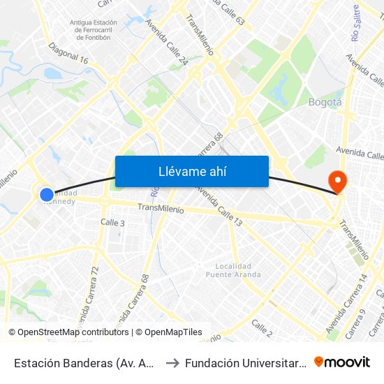 Estación Banderas (Av. Américas - Kr 79b) to Fundación Universitaria Empresarial map