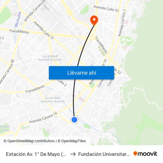 Estación Av. 1° De Mayo (Cl 17 Sur - Kr 9a) to Fundación Universitaria Empresarial map