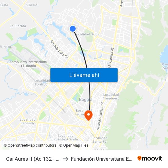 Cai Aures II (Ac 132 - Kr 103a) to Fundación Universitaria Empresarial map