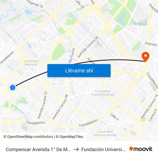 Compensar Avenida 1° De Mayo (Cl 42 Sur - Tv 78h) to Fundación Universitaria Empresarial map