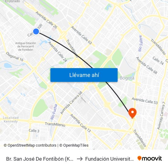 Br. San José De Fontibón (Kr 100 - Av. Esperanza) to Fundación Universitaria Empresarial map